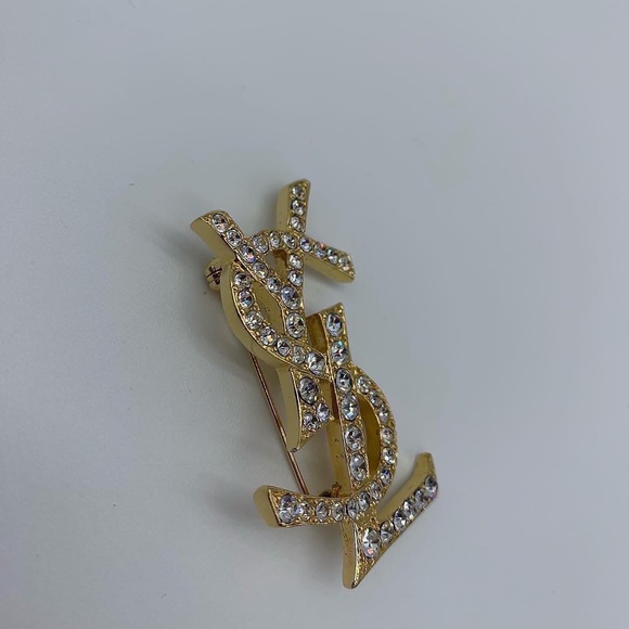 Authentic Yves Saint Laurent YSL logoSwarovski crystals brooch - Picture 8 of 17